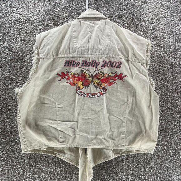Vintage Bikers World Vest Womens XL Tan Bike Rally 2002 Logo Myrtle Beach SC Y2K - Picture 10 of 14